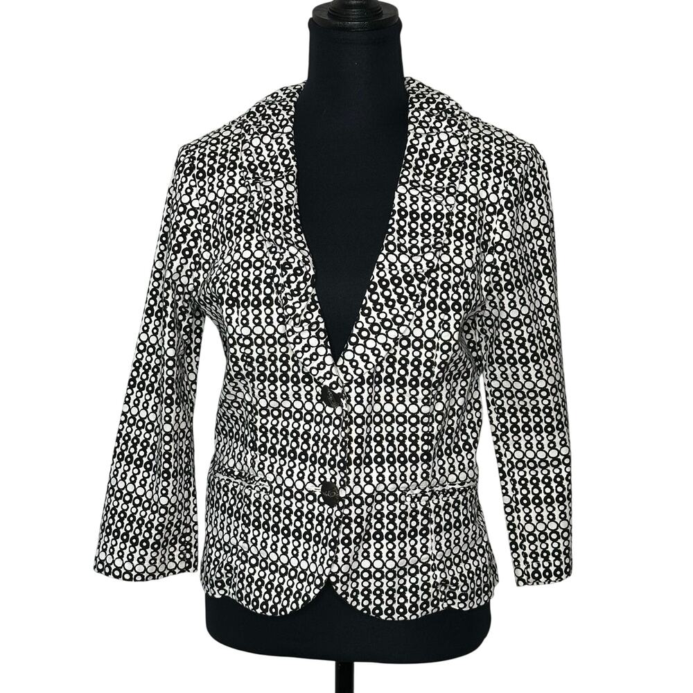CAbi Women's Black and White cropped Unlined blazer Fitted Size 8